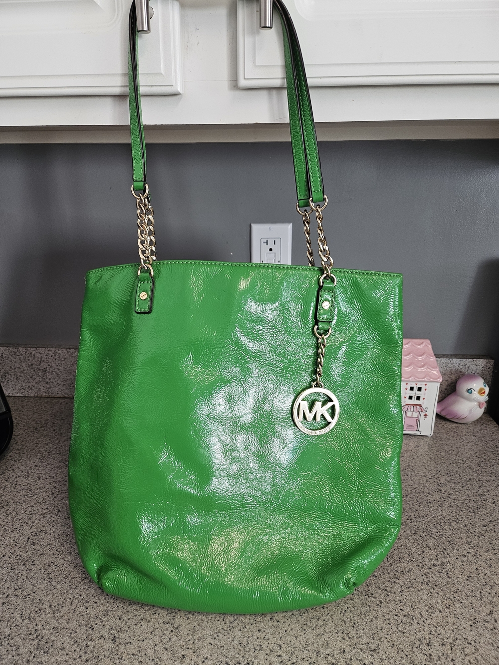 MICHAEL KORS Green Leather Tote with Gold Hardware